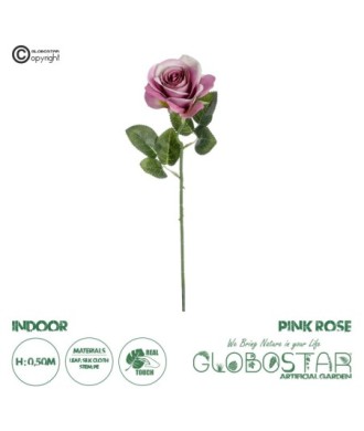 GloboStar® Artificial Garden  PINK ROSE BRANCH 21136 Τεχνητό Διακοσμητικό Κλαδί ΡοζΤριαντάφυλλο Y50cm